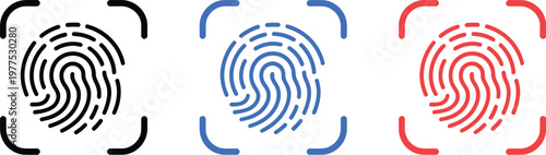 Biometric Fingerprint Scanner Icon Set, Security Access Login Symbols, Touch ID Authentication Icons, Isolated Vector Collection for App UI, Web Design, and Cyber Security