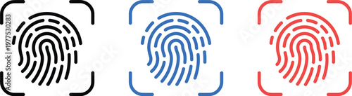 Biometric Fingerprint Scanner Icon Set, Security Access Login Symbols, Touch ID Authentication Icons, Isolated Vector Collection for App UI, Web Design, and Cyber Security