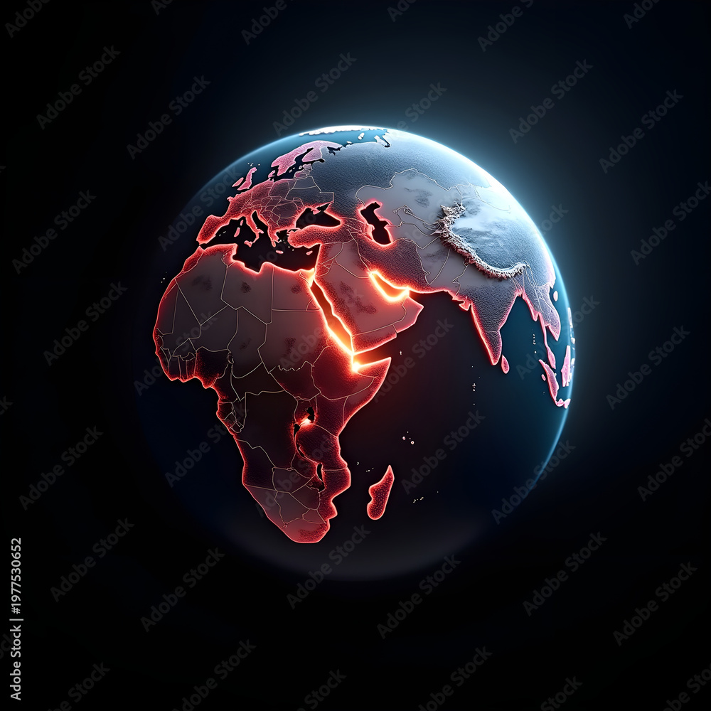 Obraz premium Glowing Earth Map Highlighting Middle East Conflict Zone Global Crisis Concept 3D Render with Copy Space for Article, Blogs, Post and News 