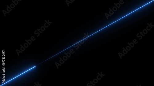 Straight neon lazer line color blue black background.Glowing blue neon Straight neon lazer animation of horizontal line on straight neon lazer line, seamless loop.