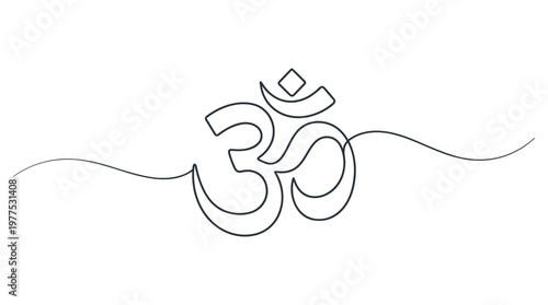 Om symbol continuous line art serene spiritual icon representing peace meditation and enlightenment on a simple white background