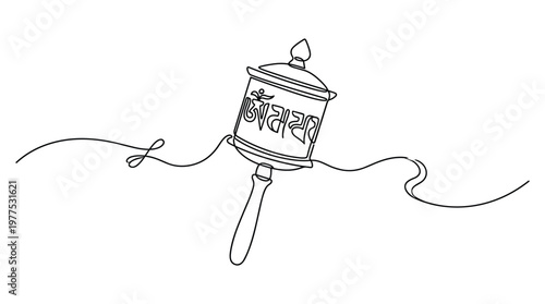 Tibetan Prayer Wheel Single Line Drawing Buddhist Mantra Spiritual Meditation Tool