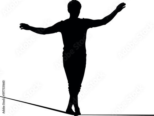 Silhouette of a person balancing on a rope