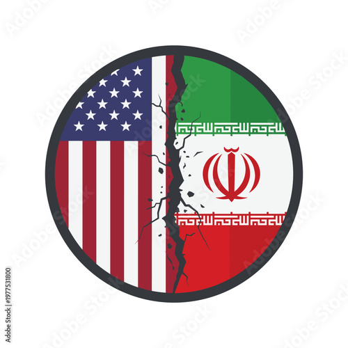 Conceptual Illustration of Political Conflict and Diplomatic Tension Between the United States and Iran with Cracked Ground Effect