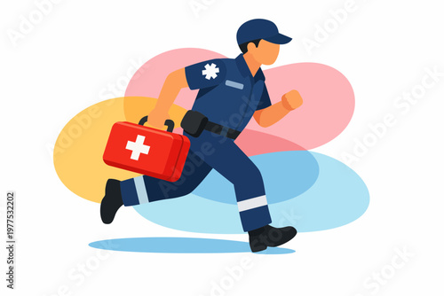 Paramedic Running with First Aid Kit Vector Illustration