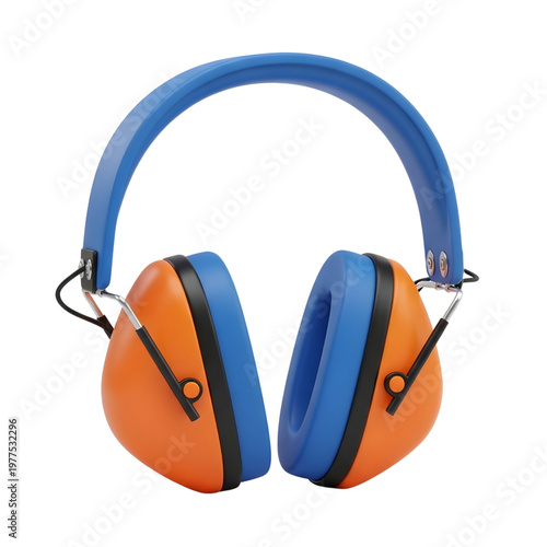 Blue and Orange Ear Muffs on White Background