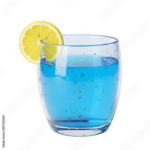 Blue Cocktail with Lemon Slice on White Background
