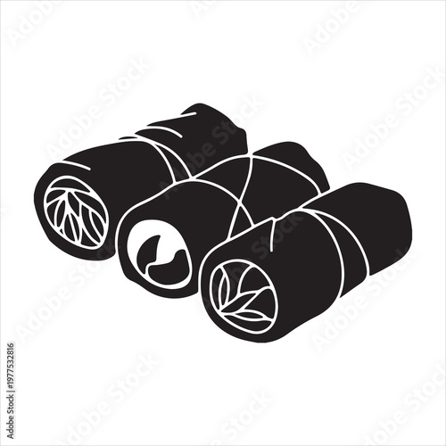 black silhouette of spring rolls on white background, vector