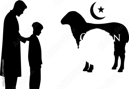 Family Eid Al-Adha Celebration Silhouette Father Son Tradition Values Unity Vector