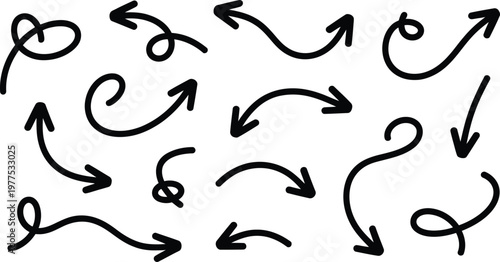 Hand drawn arrows pointing in different directions on white background