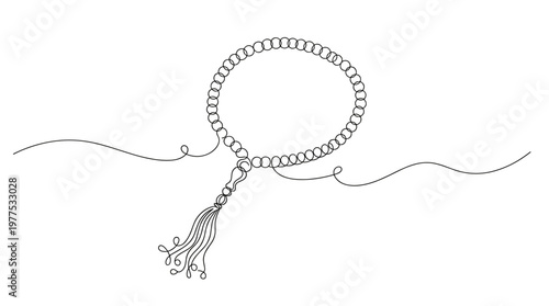 Islamic prayer beads with tassel on white background