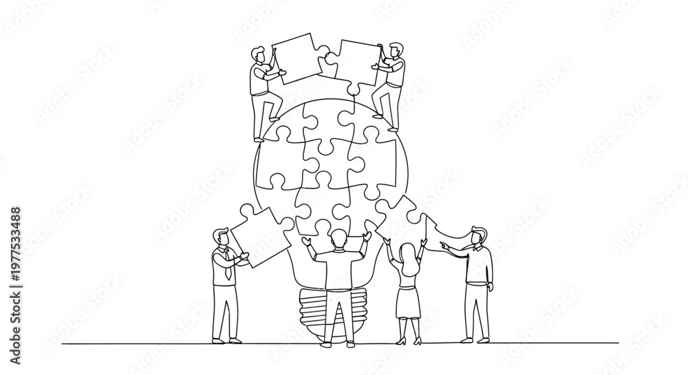Obraz premium Teamwork and collaboration concept with people building a puzzle.