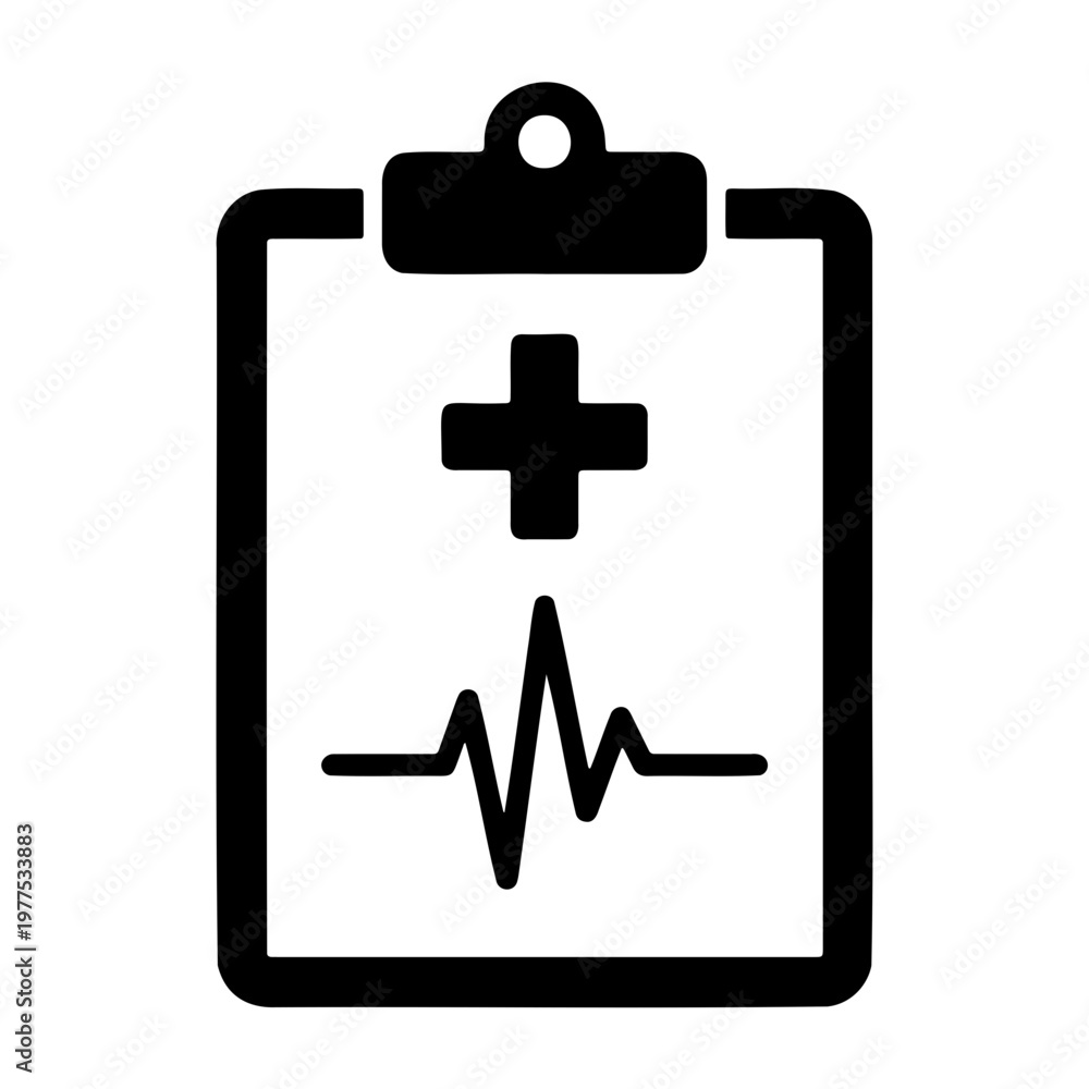 Obraz premium Medical report clipboard with heart rate pulse and plus sign for healthcare and diagnosis design