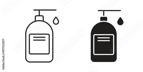Liquid soap bottle icon in black color. Vector icons on white background