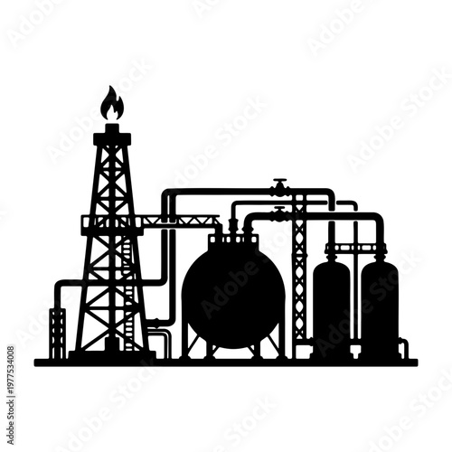 Oil and gas industry silhouette vector illustration industrial refinery plant design concept icon