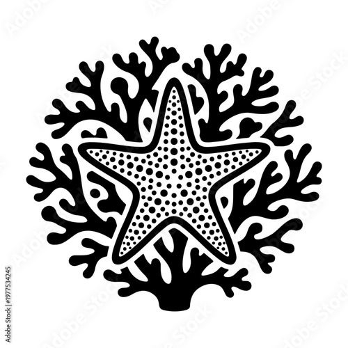 Black starfish coral reef vector art illustration sea ocean life graphic design template for print