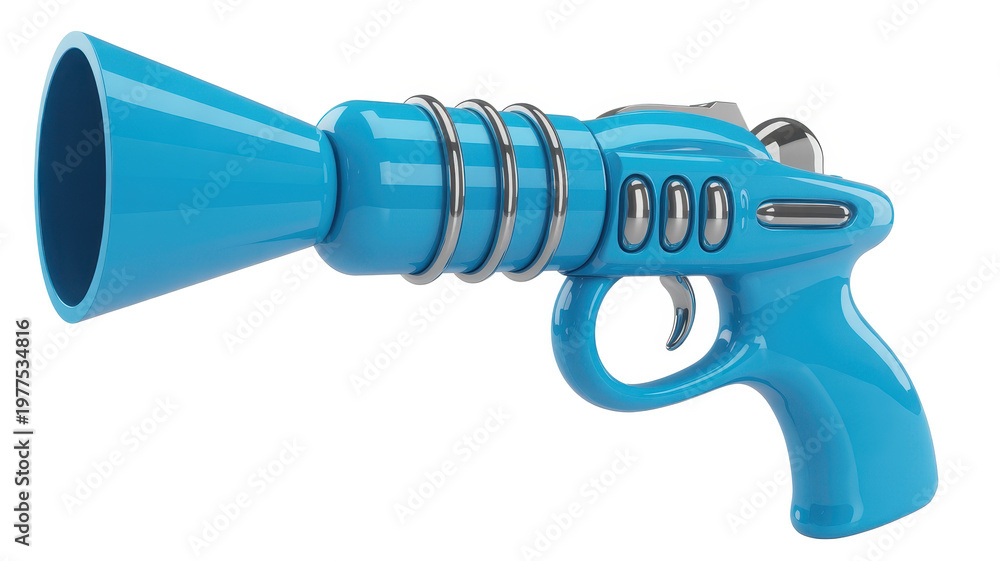 Naklejka premium Blue science fiction blaster toy with metallic accents isolated on a white background, for play