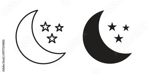 Night icon in black color. Vector icons on white background