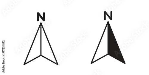 North icon in black color. Vector icons on white background