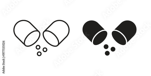 Open Capsule icon in black color. Vector icons on white background