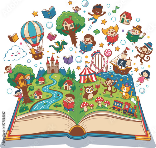 Vibrant children's book illustration with imaginative storytelling elements