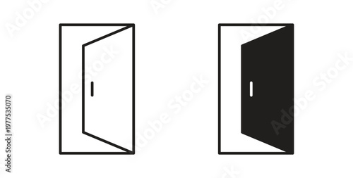 Open door icon in black color. Vector icons on white background