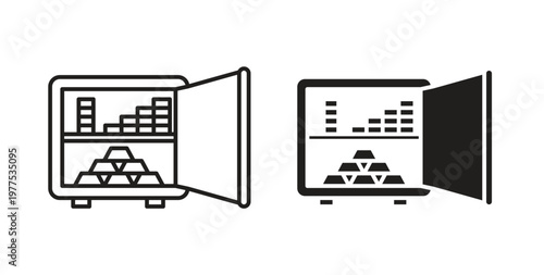 Open safe icon in black color. Vector icons on white background