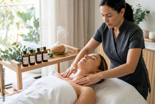 Lymphatic drainage massage on neck and decollete