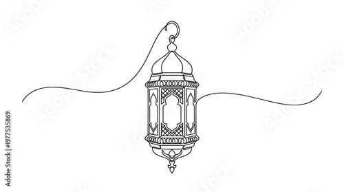 Elegant Islamic Lantern Ornament Line Art Decoration
