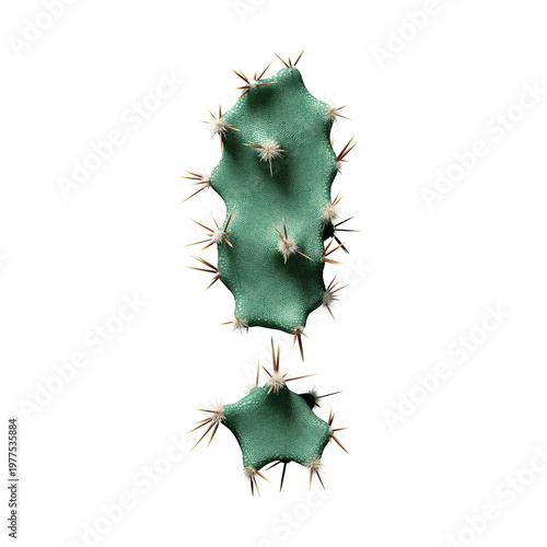 3D Wild Desert Cactus Exclamation Mark with Sharp Spines