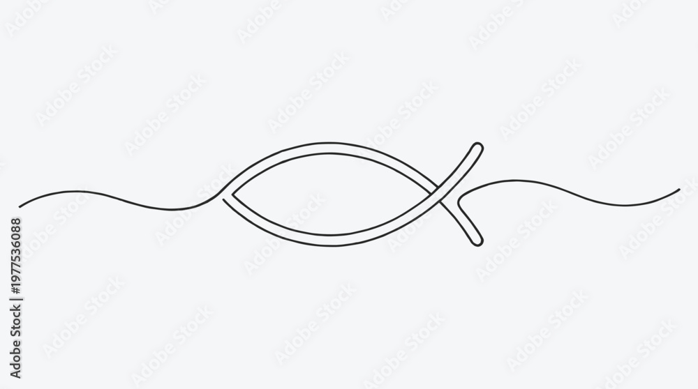 Fototapeta premium Simple Christian Ichthys fish symbol line art with wavy lines representing water or waves minimalist design