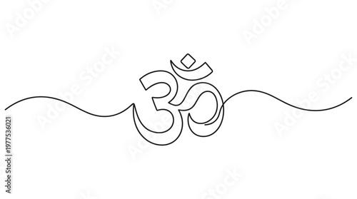 Om symbol continuous line art with gentle waves spiritual meditation zen yoga concept