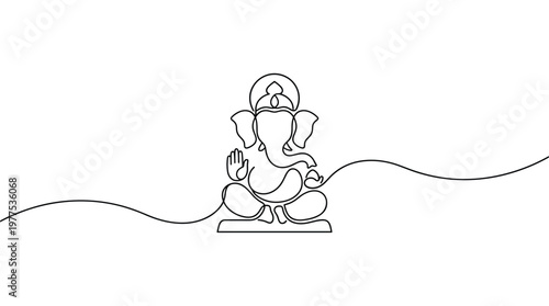 Minimalist Ganesha single line drawing serene deity for spiritual and cultural themes