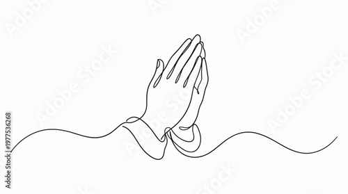 Minimalist line art of praying hands in a gesture of hope and gratitude against a clean white background