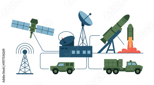 Advanced anti-ballistic missile defense system, integrated ground-based interceptors and orbiting satellite surveillance, high-tech radar systems detecting incoming threats,