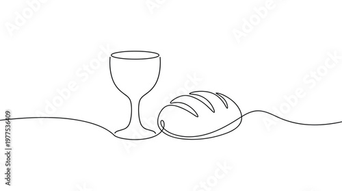 Minimalist line art of bread and wine symbolizing communion and spiritual nourishment