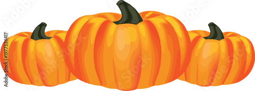PrintCluster of Three Shiny Orange Pumpkins Vector