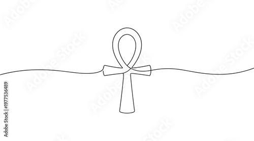 Ancient Egyptian Ankh symbol of life drawn with a single continuous line on a white background