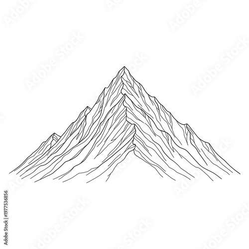 Majestic Mountain Peak Outline - Nature, Adventure & Summit Vector Line Art