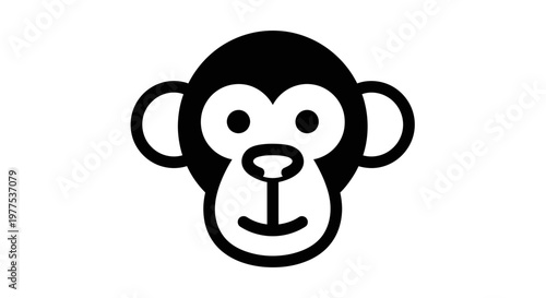 Simple Black and White Monkey Face Icon.
