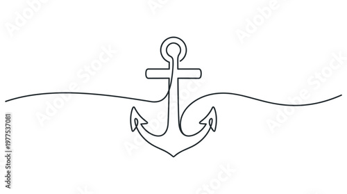 Minimalist anchor illustration symbolizing maritime adventure and stability on wavy water surface