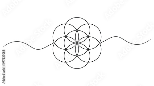 Sacred Geometry Flower of Life Symbol with Wave Pattern