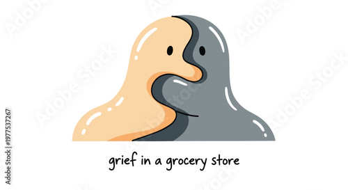 Sadness, melancholy, grief, emotional struggle, grocery store, vector illustration