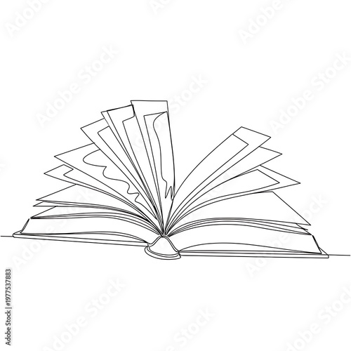 Open Book Line Art Drawing - Minimalist Education & Reading Concept