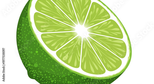 A vibrant green lime wedge with a white background, perfect for culinary or health-related designs