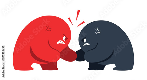 angry, red, black, characters, conflict, emotion, fighting, illustration, vector