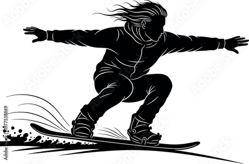 Dynamic snowboarder silhouette a black and white illustration of winter sports action and energy