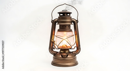 Realistic vintage kerosene lantern glowing warmly with nostalgic ambiance light