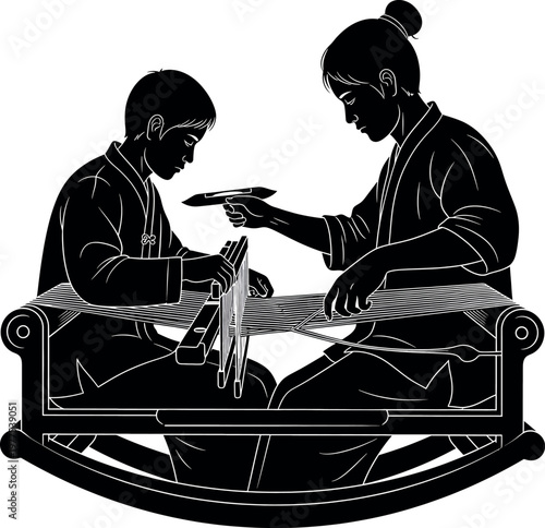 Ancient greek pottery depiction two figures in a boat scene black figure technique