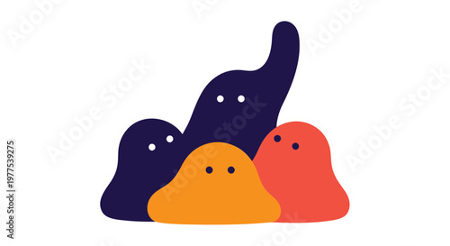Colorful ghost icons, spooky characters, cartoon ghosts, Halloween illustrations, vector set